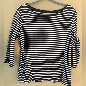 Talbots 2X Navy Blue and White Breton Stripe 3/4 Sleeve Top, Classic & Preppy